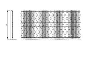 Drawing of a fence made of welded grid and Piranha barbed mesh